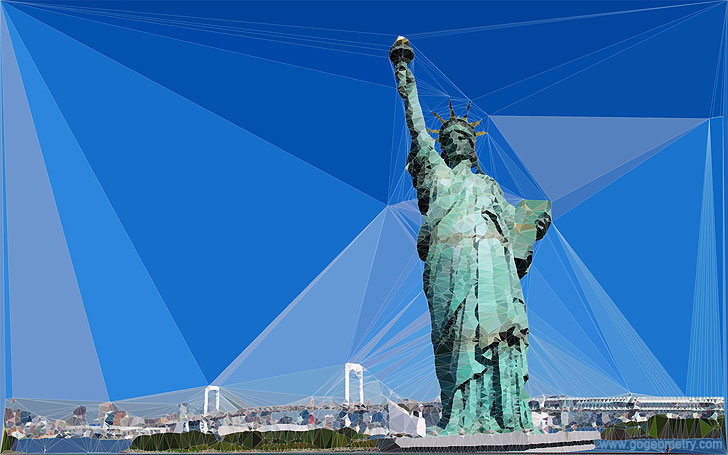 Statue of Liberty and Delaunay Triangulation Art, Panorama
