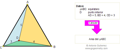 Problema de Geometría 102: Área del Triangulo Equilátero, Distancias de un Punto Interior