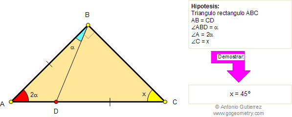 Problema 109 Triangulo, ceviana, angulo doble, 45 grados