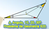 Problema de Geometría 920 (English ESL): Triangulo, Ángulos 10, 20, 30 Grados