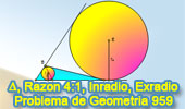 Problema de Geometría 959 (English ESL): Triangulo, Razón de 2 Lados 4:1, Ceviana, Inradio, Exradio, Media Proporcional, Media Geométrica