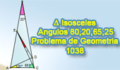 Problema de Geometría 1038 (English ESL): Triangulo isósceles, Ángulos de 80, 20, 65 y 25 grados
