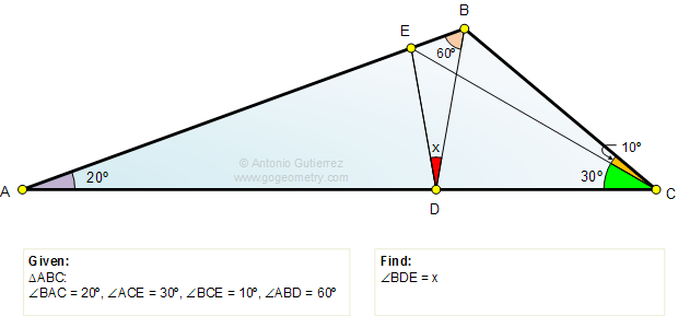 Triangle, Angles 10, 20, 30, 40, 60 degrees, Measure