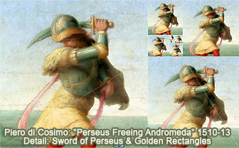 Piero di Cosimo: Perseus Freeing Andromeda 1510 or 1513, Detail: Sword of Perseus, and Golden Rectangles