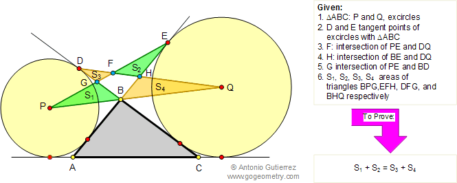 Problema de Geometría 116 (ESL): Triangulo, Excentros, Circunferencias Exinscritas, Puntos de Tangencia, Área.
