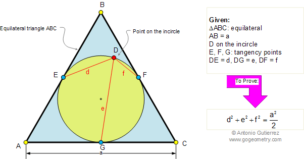 Problem 259. Equilateral Triangle, Incircle, Tangency Points, Side, Distances, Squares. 