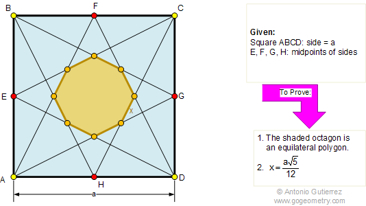  Problem 286: Square, Midpoints, Octagon.