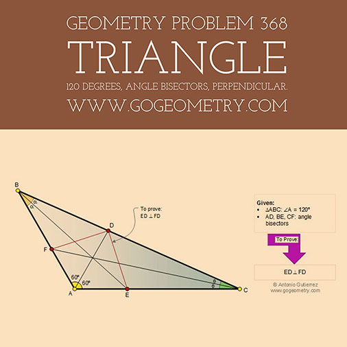 
 English ESL: Problema de Geometria 368: Triangulo, Angulo de 120 grados,  Bisectrices Interiores, Rectas Perpendiculares, Infografia