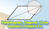 Problem 474: Parallelogram, Diagonal, Circle, Vertex