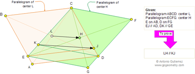  Online Geometry Problem 621: Two Parallelograms, Diagonals, Centers, Parallel Lines.