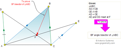  Online Geometry Problem 625: Triangle, Parallel Lines, Congruence, Angle Bisector.