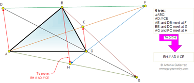 Online Geometry Problem 633: Triangle, Parallel Lines, Intersecting Lines.