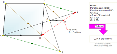  Online Geometry Problem 659: Parallelogram, Parallel Lines, Collinear Points.