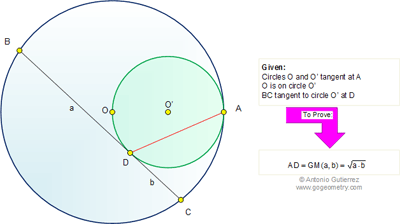 Online Geometry Problem 672: Internally tangent circles, Chord, Tangent, Geometric Mean.