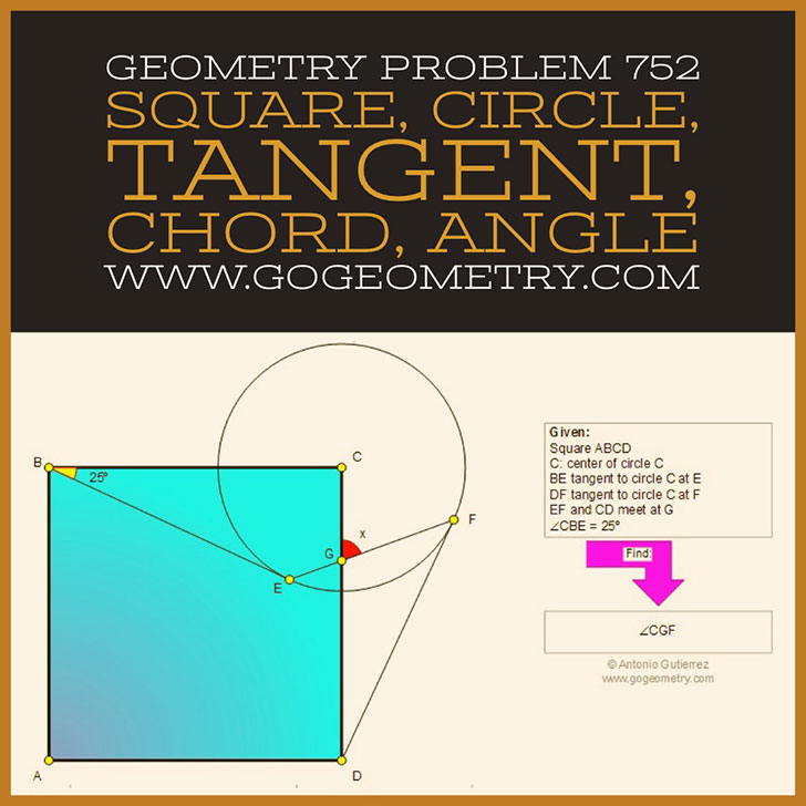 Typography of Geometry Problem 752: Square, Circle, Tangent, Chord, Angle, Measurement, iPad Apps. Math Infographic, Tutor