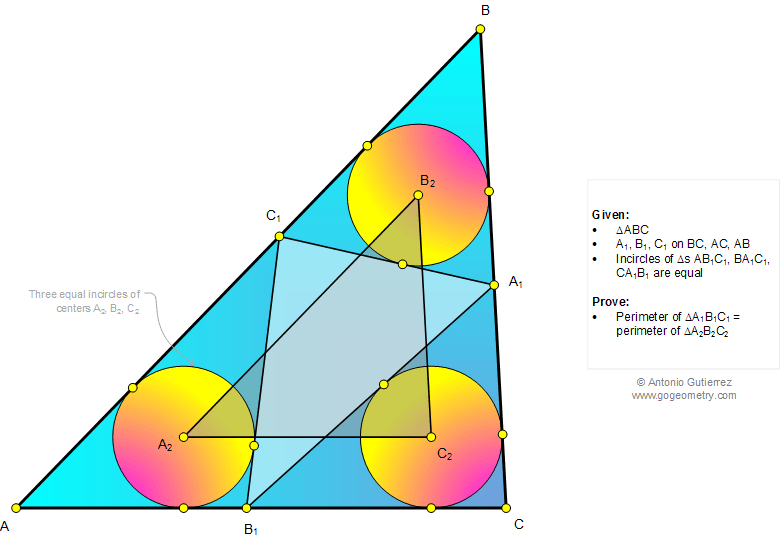 Problema de Geometria 1034: Triangulo, Tres Incrculos Iguales, Rectas Tangentes, Tringulos Isoperimtricos