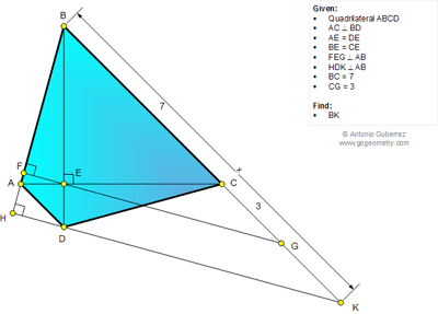 Problema de Geometría 1041 (English ESL): Cuadrilátero , Diagonales, Perpendiculares, Relaciones Métricas.