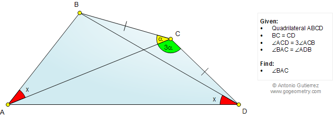 Problema de Geometria 1045: Cuadriltero, Angulo Triple, Congruencia, Triangulo