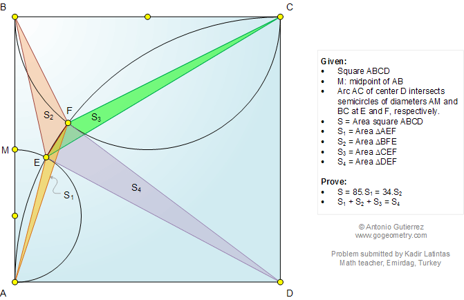 Geometry problem: Triangle, Square, Semicircle, Arc, Area