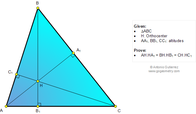 Infographic Geometry problem: Triangle, Orthocenter, Altitudes, Equal Product of the Lengths of Segments