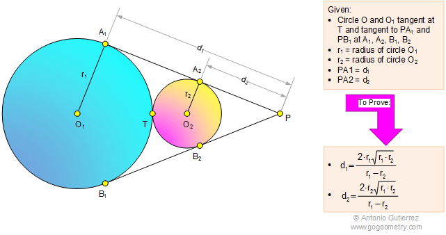Geometry Problem 1095 Externally Tangent Circles, Common Tangent, Radius, Metric Relations