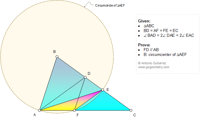 Geometry Problem 1162 Triangle, Congruence, Double Angle, Parallel Lines, Circle, Circumcenter