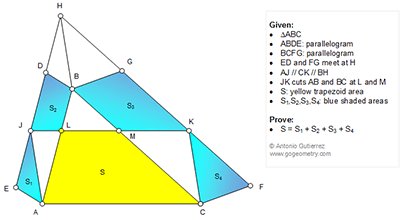 
 (English ESL):Problema Geometria 1188: Triangulo, Paralelogramo, Rectas Paralelas, Trapecio, Area.