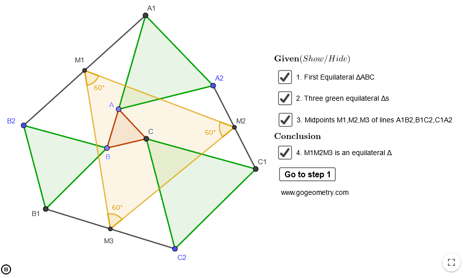 Geometry Problem 1444: The Asymmetric Propeller Theorem, Equilateral Triangles, Midpoints. Using GeoGebra