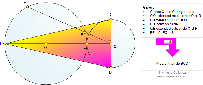 Geometry problem: Tangent Circles, Diameter, Perpendicular, Chord, Secant, Triangle, Area, Tangency Point