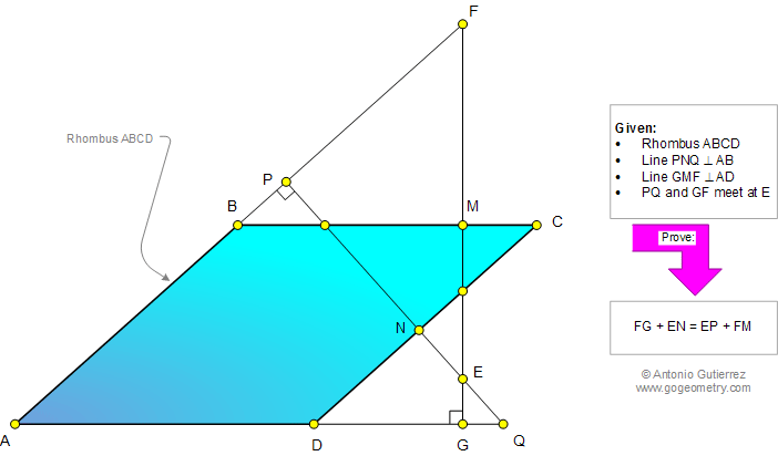 Problema de Geometría 919 (English ESL): TRombo, Triangulo, Perpendicular, Distancia, Congruencia