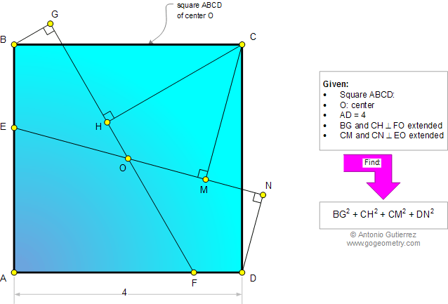 Problema de Geometra933 (English ESL): Cuadrado, Perpendiculares de un Vrtice, Relaciones Mtricas
