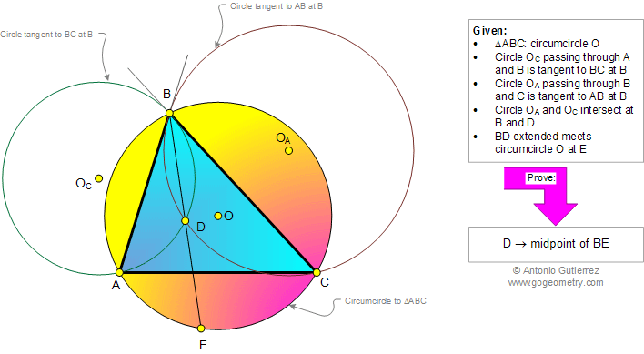 Problema de Geometra937 (English ESL): Circunferencia, Circuncrculo, Tangente, Secante, Cuerda Comn, Punto Medio