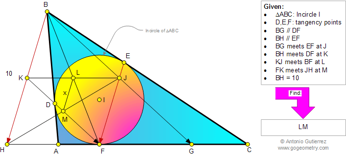 Problema de Geometra943 (English ESL): Triangulo, Circunferencia Inscrita, Incrculo, Tangente, Puntos de Tangencia, Paralela