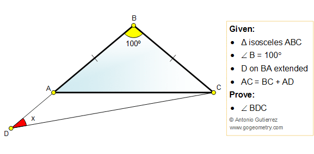Isosceles triangle 100-40-40 degrees, angle, congruence