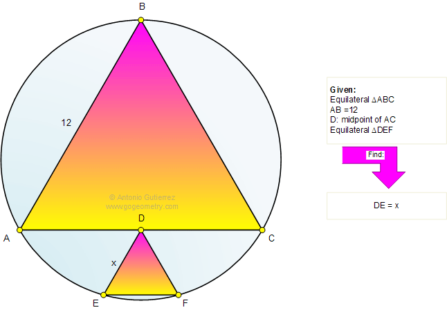 Equilateral triangle, Circle, Inscribed, Circular Segment, Metric Relations