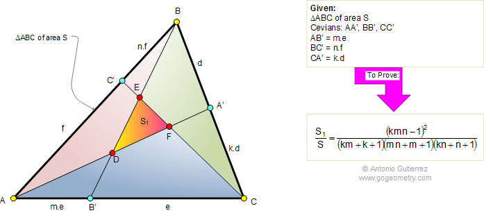 Routh's theorem 2, Triangle, Cevian, Ratio of areas,