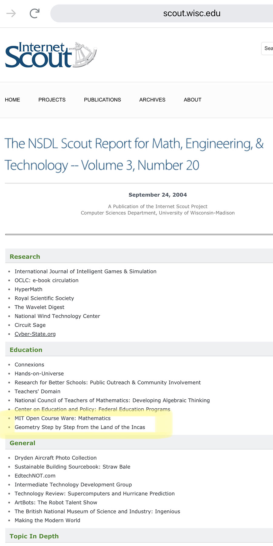 Geometry Step by Step from the Land of the Incas Featured in NSDL Scout Report for Math, Engineering, and Technology - September 24, 2004