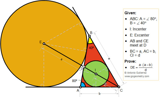 Geometry problem 40: Triangle, Incenter, Excenter, Math Infographic, Tutor