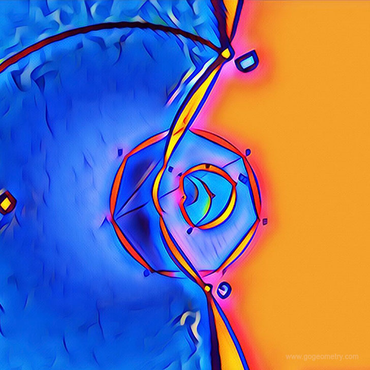 Geometric Art of Problem 63: Regular Heptagon, sides and diagonals. iPad Pro Apps