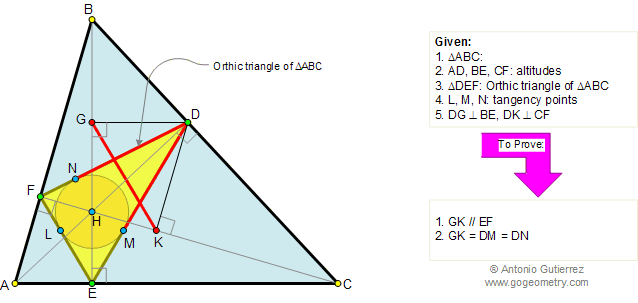 Triangulo Órtico, Alturas, Circunferencia Inscrita, Puntos de Tangencia, Perpendicular, Paralela, Congruencia