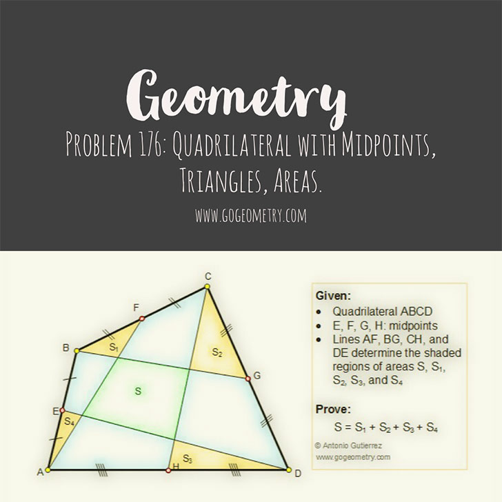 Sketch and Typography of problem 176 using iPad Apps, Triangle Area: Quadrilateral, Area, Midpoints
