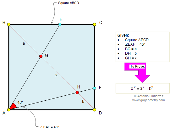 Square, angle 45 degrees, Pythagoras