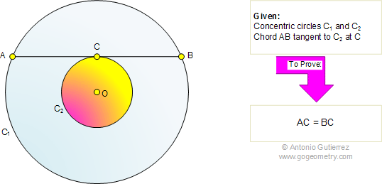 Concentric circles, chord, tangent