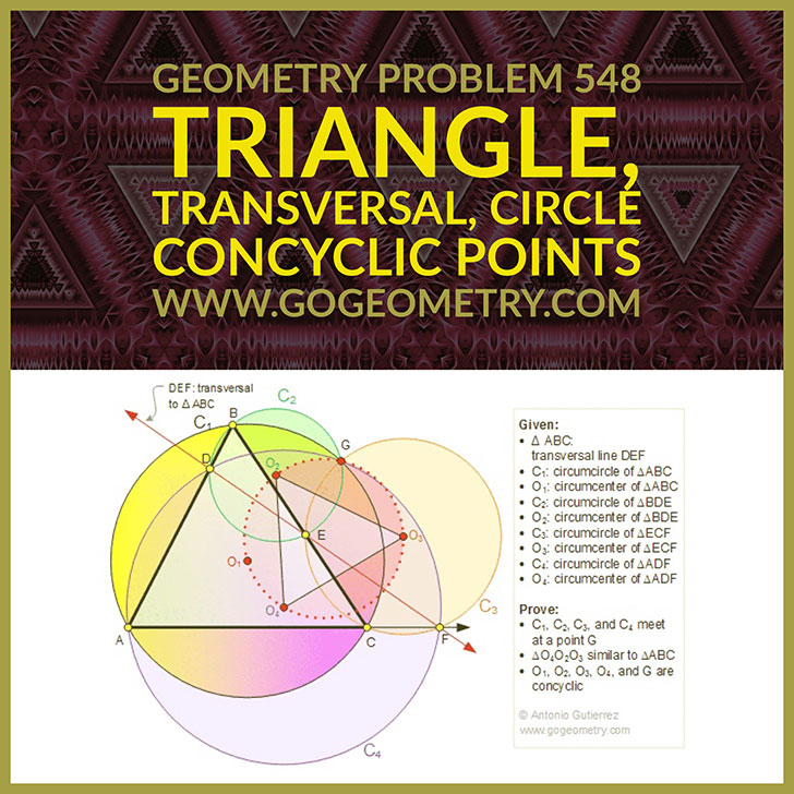 Geometry problem 548 Triangle, Circle, Concyclic Points, iPad Apps, Typography