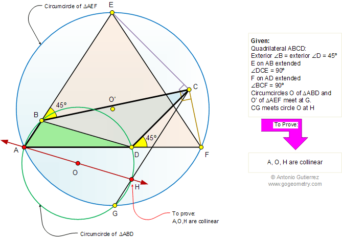 Intersecting Circles, Collinear Points, 45 and 90 degrees