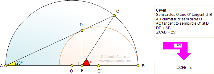 Tangent circles, diameter, chord, tangent, angles