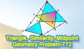 Similar triangles with a Common Vertex, Equal Angles, Midpoints, Metric relations