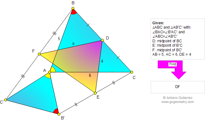 Geometry problem: Similar triangles, Midpoints, Common vertex