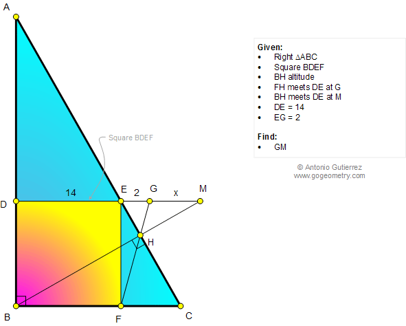 Math Geometry Problem 1015. Right Triangle, Square, Altitude, Metric Relations