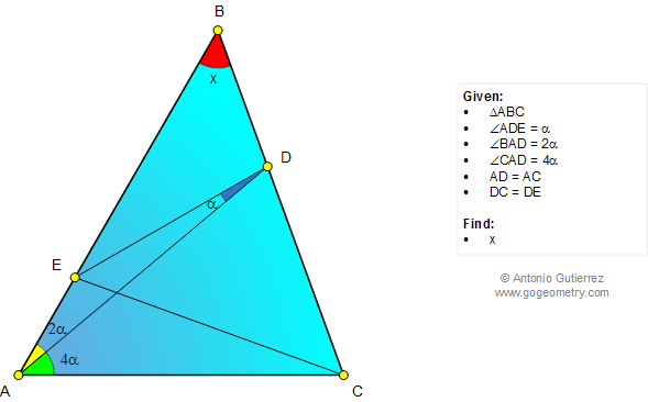 Problema de Geometria 1027: Triangulo, Angulo Doble y Cuadruple, Congruencia
